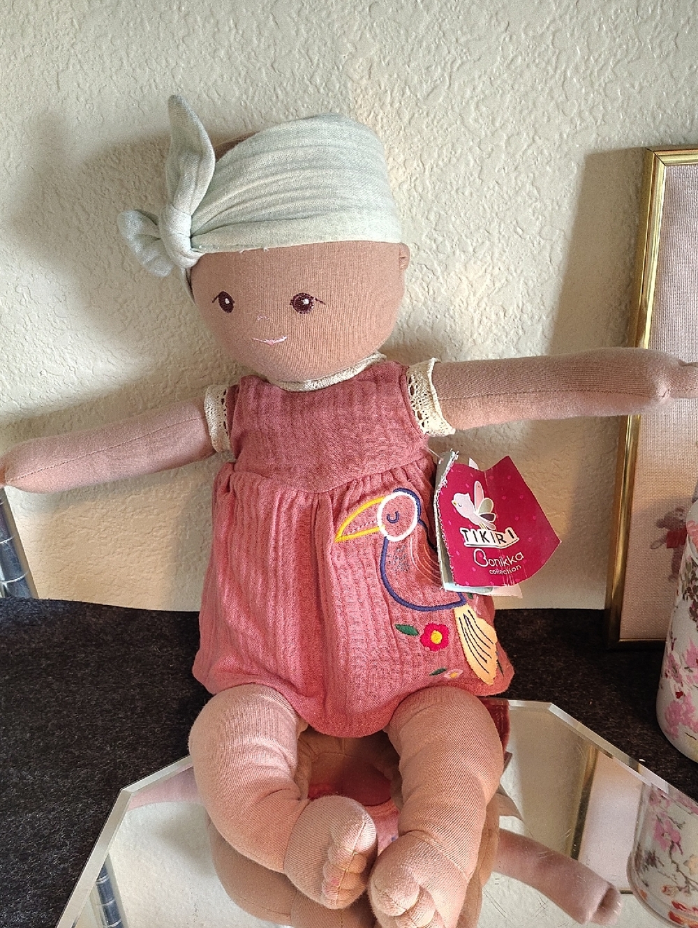 Comfort Doll Baby Aria. Pink Fabric Doll with Headscarf - Soft Plush Kids Toy
